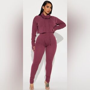 Women's Ribbed Knit Jumpsuit - Purple Two Piece Set
